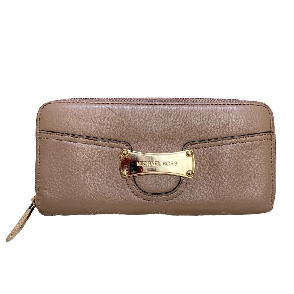 MICHAEL KORS Dark Khaki Taupe Leather Zip Around SARATOGA Continental Wallet - Picture 15 of 16